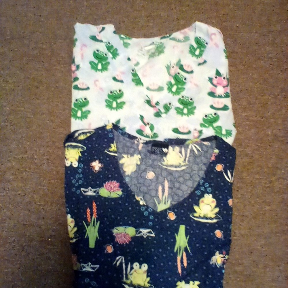 Two frog scrub tops